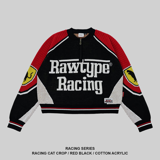 RAWTYPE RIOT Racing Cat Crop Knitwear - Red Black (Women Only)