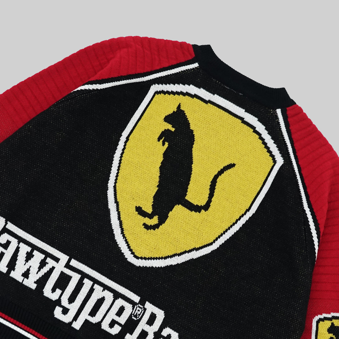 RAWTYPE RIOT Racing Cat Crop Knitwear - Red Black (Women Only)