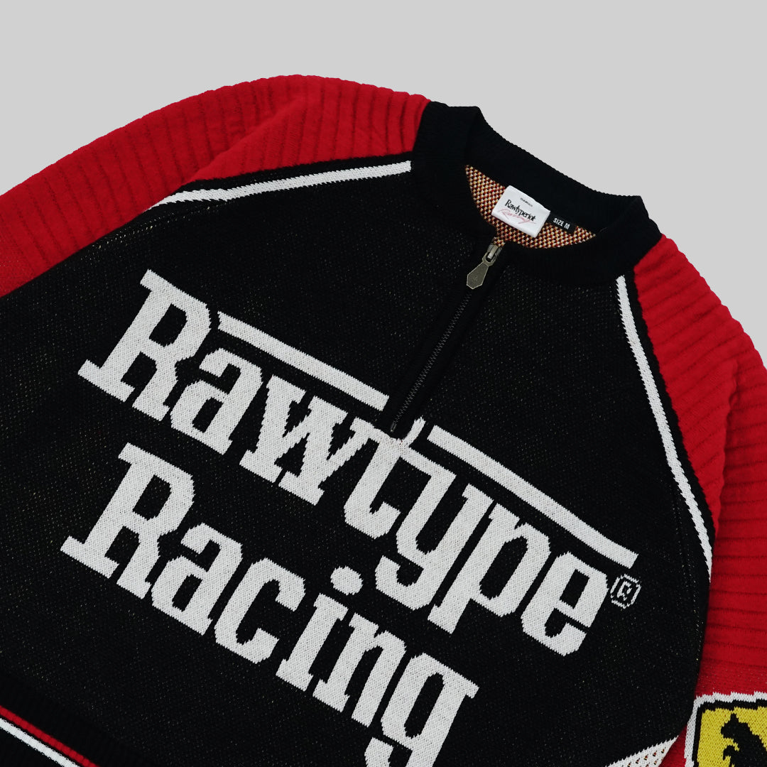 RAWTYPE RIOT Racing Cat Crop Knitwear - Red Black (Women Only)