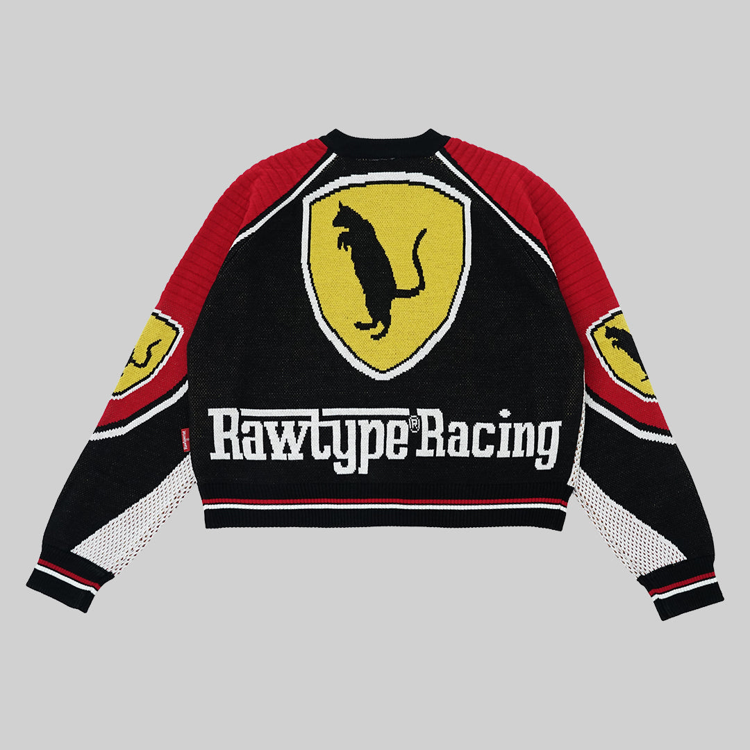 RAWTYPE RIOT Racing Cat Crop Knitwear - Red Black (Women Only)