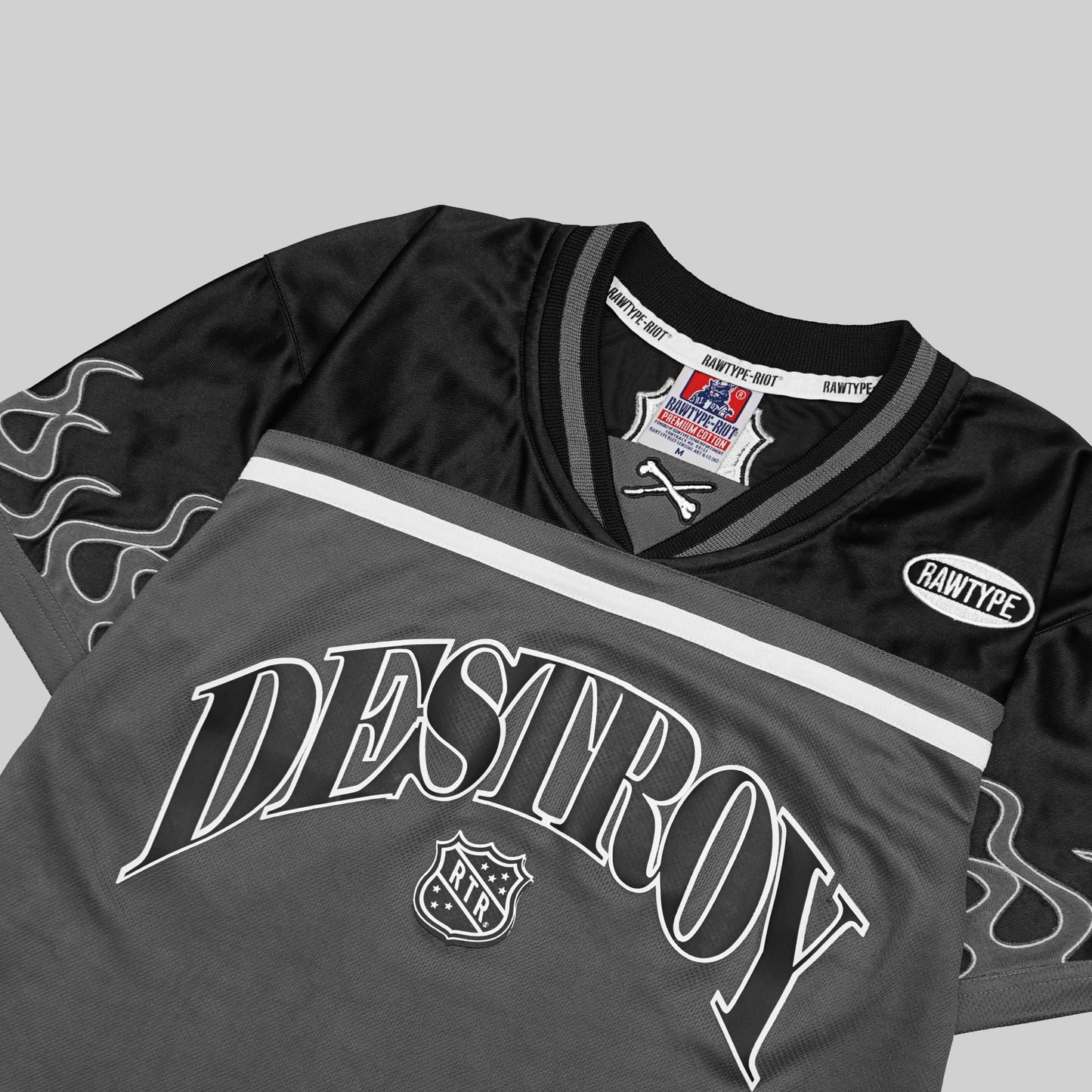 DESTROY FLAMES JERSEY CROP - GREY