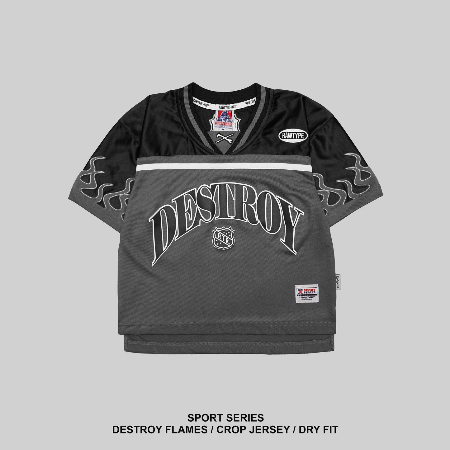 DESTROY FLAMES JERSEY CROP - GREY