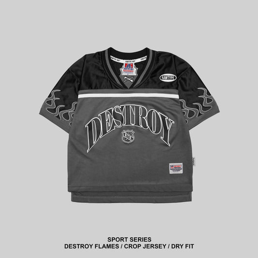 DESTROY FLAMES JERSEY CROP - GREY